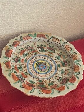 Antique 1899 Chinese Export Porcelain Tazza Footed Bowl QING Dynasty